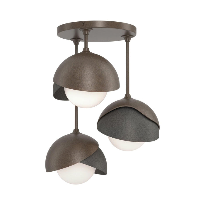 Brooklyn 3-Light Double Shade Semi Flush Mount Ceiling Light in Bronze/Natural Iron.