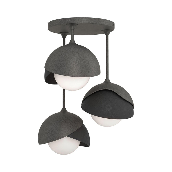 Brooklyn 3-Light Double Shade Semi Flush Mount Ceiling Light in Natural Iron/Black.