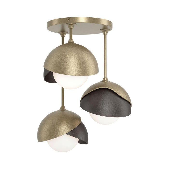 Brooklyn 3-Light Double Shade Semi Flush Mount Ceiling Light in Soft Gold/Oil Rubbed Bronze.