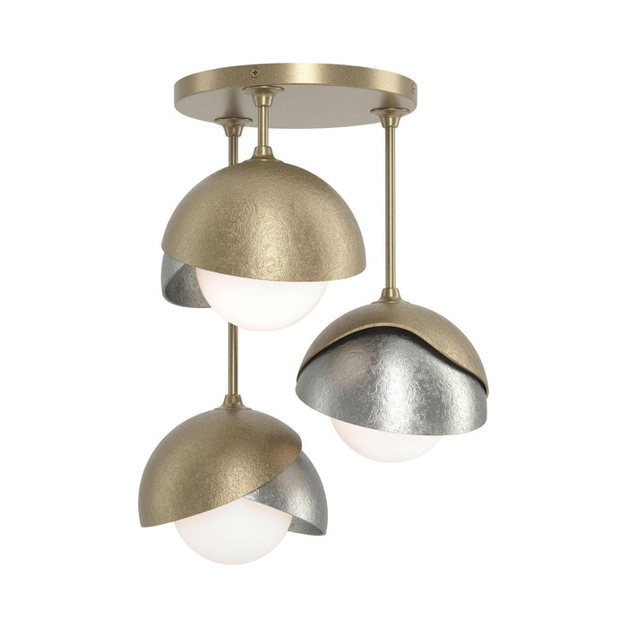 Brooklyn 3-Light Double Shade Semi Flush Mount Ceiling Light in Soft Gold/Sterling.