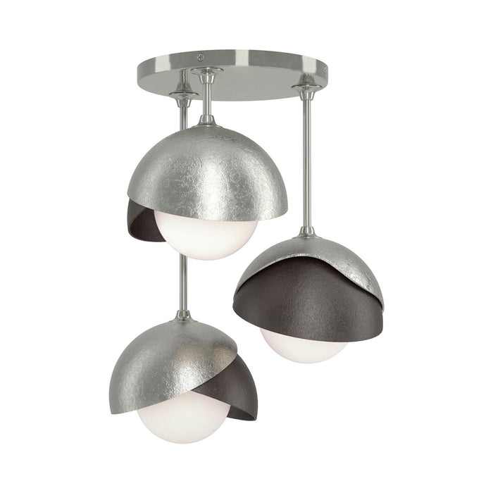 Brooklyn 3-Light Double Shade Semi Flush Mount Ceiling Light in Sterling/Oil Rubbed Bronze.