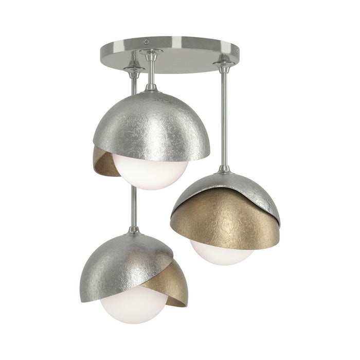 Brooklyn 3-Light Double Shade Semi Flush Mount Ceiling Light in Sterling/Soft Gold.