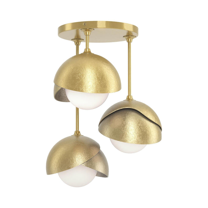 Brooklyn 3-Light Double Shade Semi Flush Mount Ceiling Light in Modern Brass/Modern Brass.