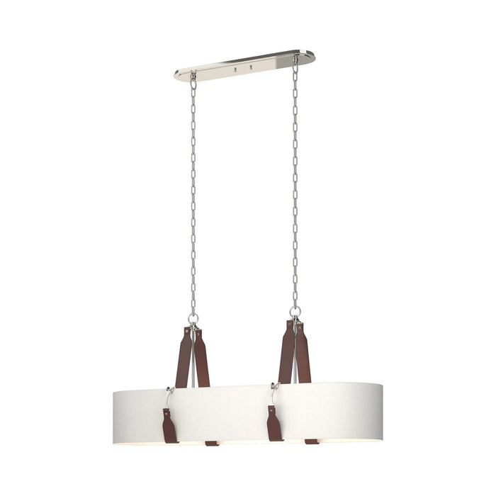 Saratoga Oval Pendant Light in Polished Nickel/Leather British Brown/Natural Anna.