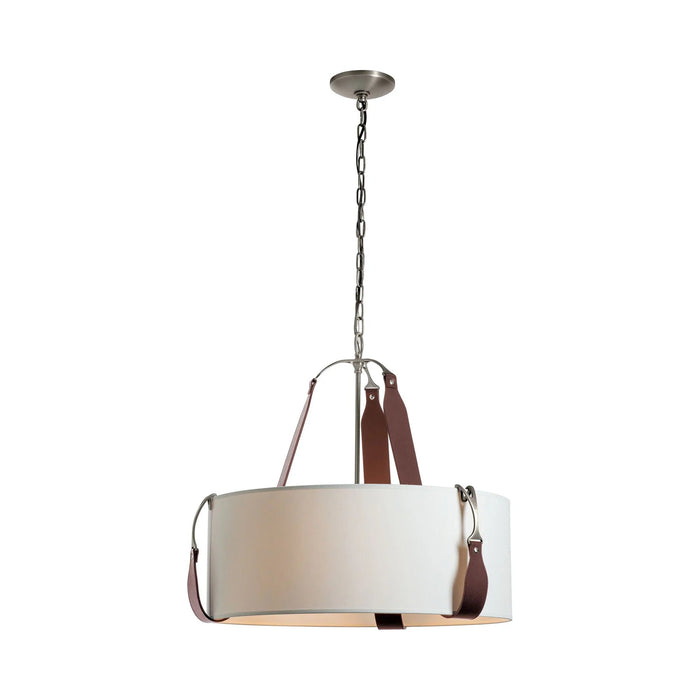 Saratoga Oval Pendant Light in Polished Nickel/Leather British Brown/Natural Anna (Small).