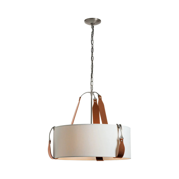 Saratoga Oval Pendant Light in Polished Nickel/Leather Chestnut/Natural Anna (Small).