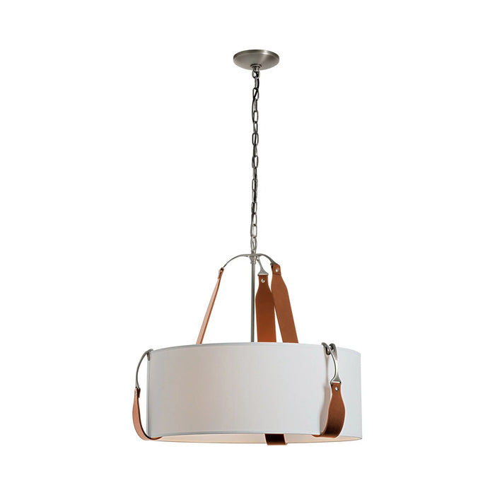 Saratoga Oval Pendant Light in Polished Nickel/Leather Chestnut/Light Grey (Small).