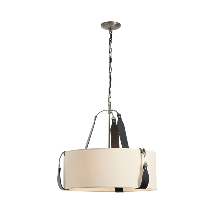Saratoga Oval Pendant Light in Polished Nickel/Leather Black/Natural Linen (Small).