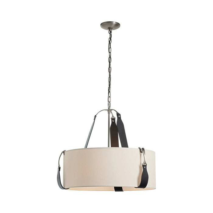 Saratoga Oval Pendant Light in Polished Nickel/Leather Black/Flax (Small).