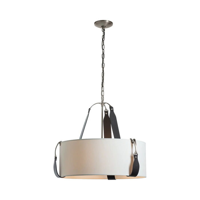 Saratoga Oval Pendant Light in Polished Nickel/Leather Black/Natural Anna (Small).