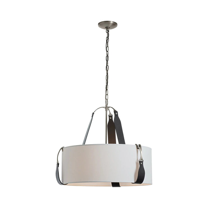 Saratoga Oval Pendant Light in Polished Nickel/Leather Black/Light Grey (Small).