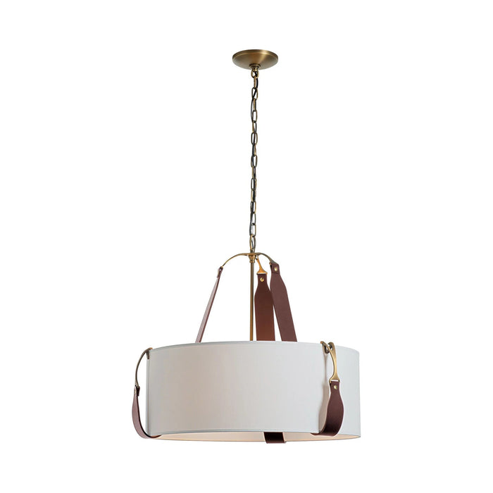 Saratoga Oval Pendant Light in Antique Brass/Leather British Brown/Light Grey (Small).