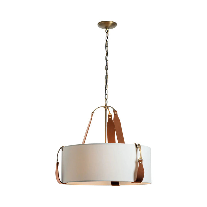 Saratoga Oval Pendant Light in Antique Brass/Leather Chestnut/Natural Anna (Small).