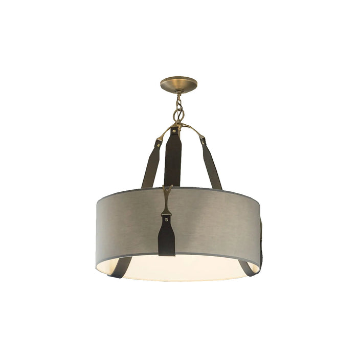Saratoga Oval Pendant Light in Antique Brass/Leather Black/Light Grey (Small).
