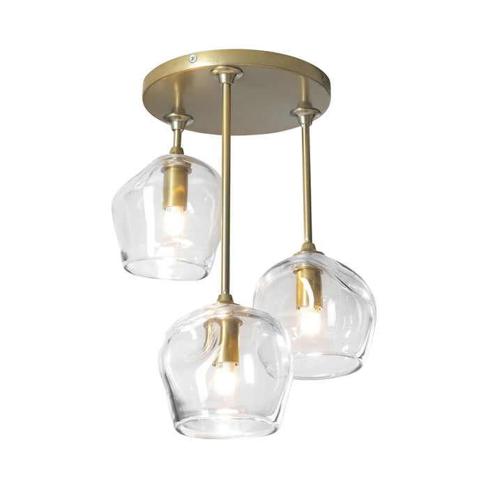 Ume Multi Light Semi Flush Ceiling Light in Modern Brass/Clear Glass (3-Light).