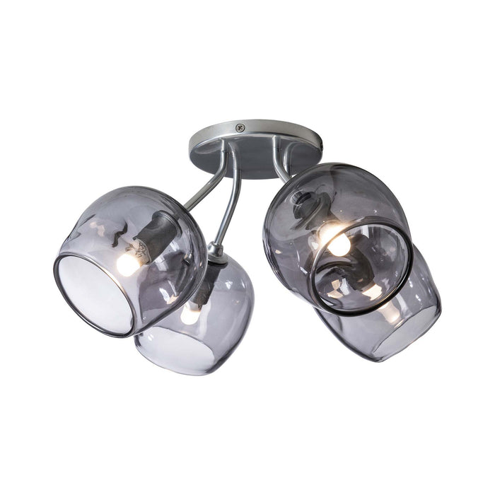 Ume Multi Light Semi Flush Ceiling Light in Sterling/Cool Grey Glass (4-Light).