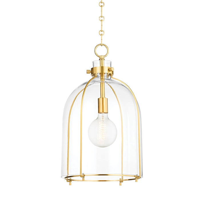 Eldridge Glass Pendant Light in Dome/Aged Brass.