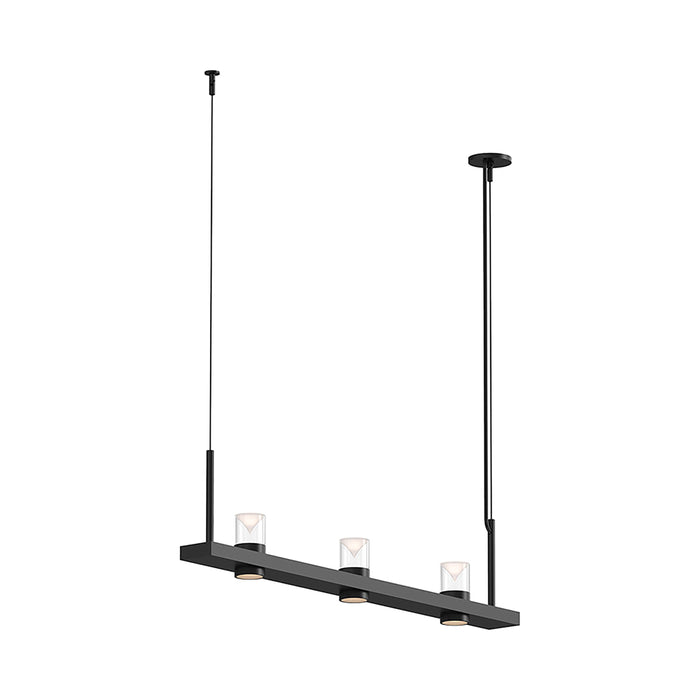 Intervals® LED Linear Suspension Light in Satin Black/3-Light/Clear with Cone.