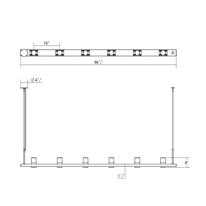 Intervals® LED Linear Suspension Light - line drawing.