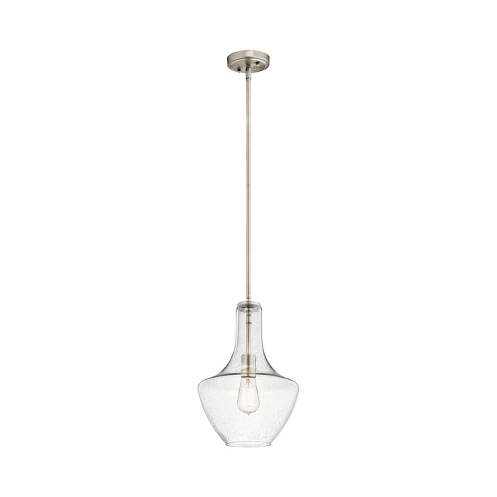 Everly Bell Pendant Light in Bell/Brushed Nickel/Clear Seeded Glass (Small).