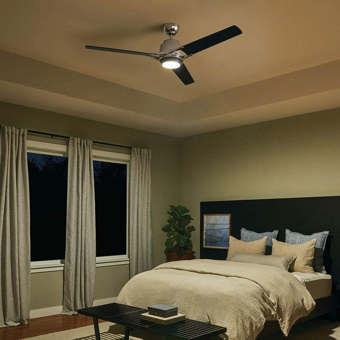 Zeus LED Ceiling Fan in bedroom.