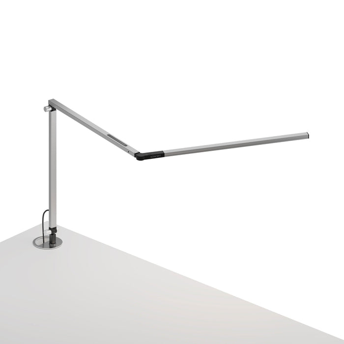 Z-Bar Slim LED Desk Lamp in Silver/Grommet Mount.