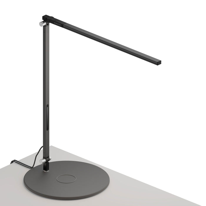 Z-Bar Solo LED Desk Lamp in Metallic Black/Wireless Charging Qi Base.