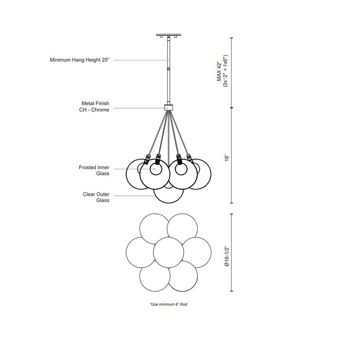 Bolla LED Chandelier - line drawing.