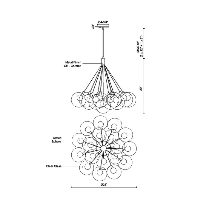 Bolla LED Chandelier - line drawing.