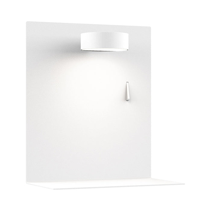 Dresden LED Puck Wall Light With Shelf in White.