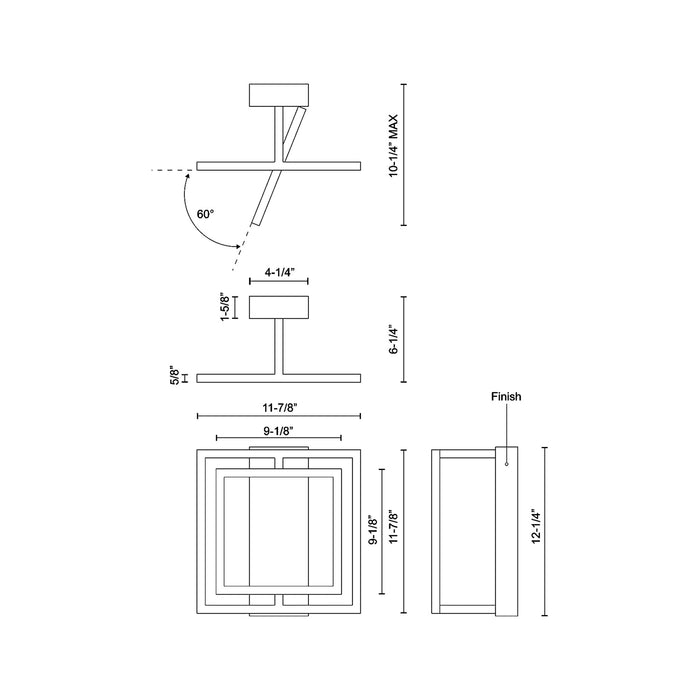 Mondrian LED Semi Flush Mount Ceiling Light - line drawing.