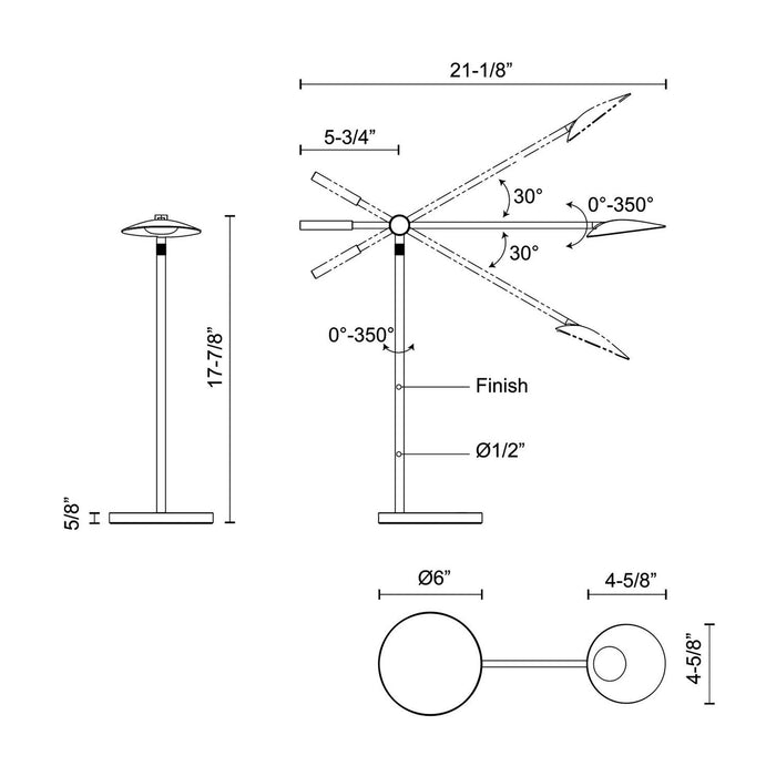 Rotaire LED Table Lamp - line drawing.