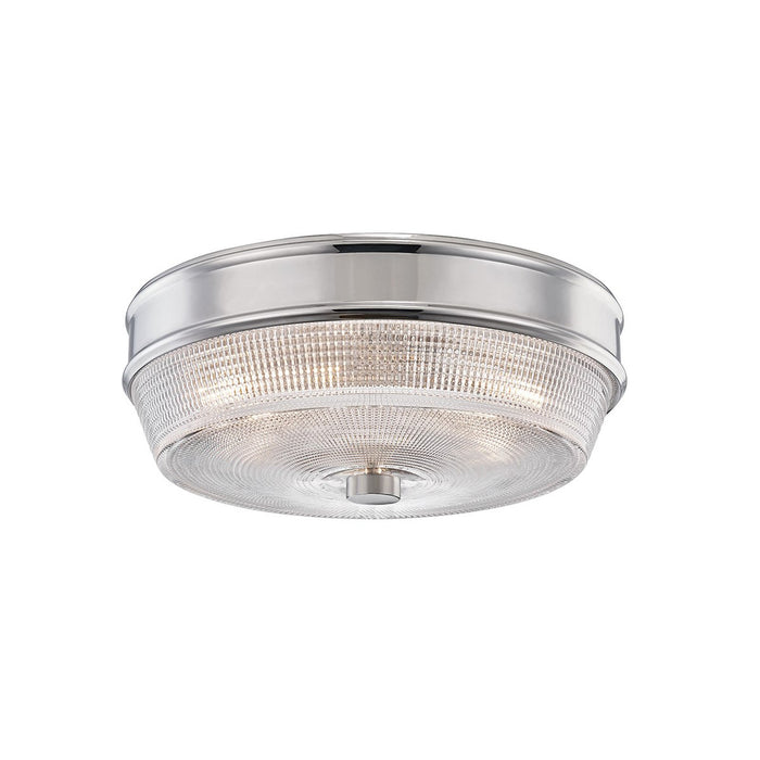 Lacey Flush Mount Ceiling Light in Polished Nickel.