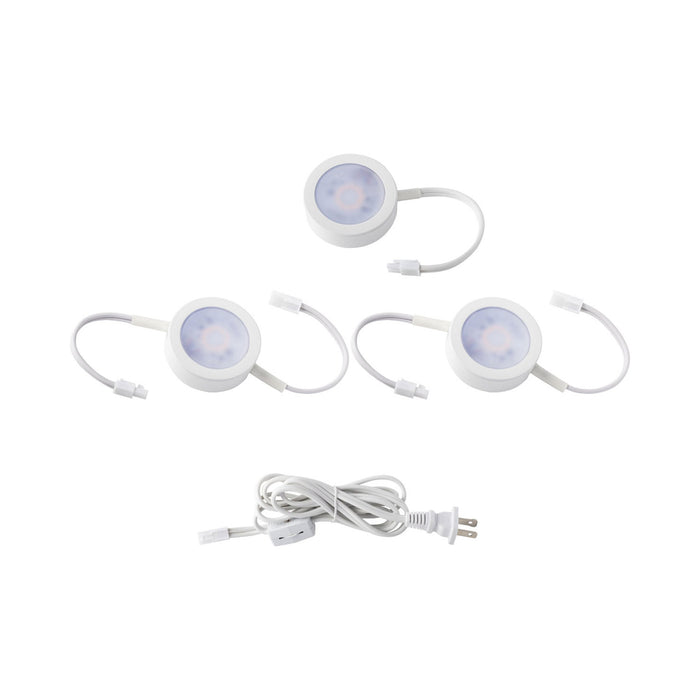 LED Undercabinet Puck Light in White (2 Double Wire Lights, 1 Single Wire Lights with Cord).