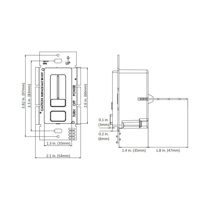 LED Wall Mounted 120V/24V Driver and Dimmer - line drawing.