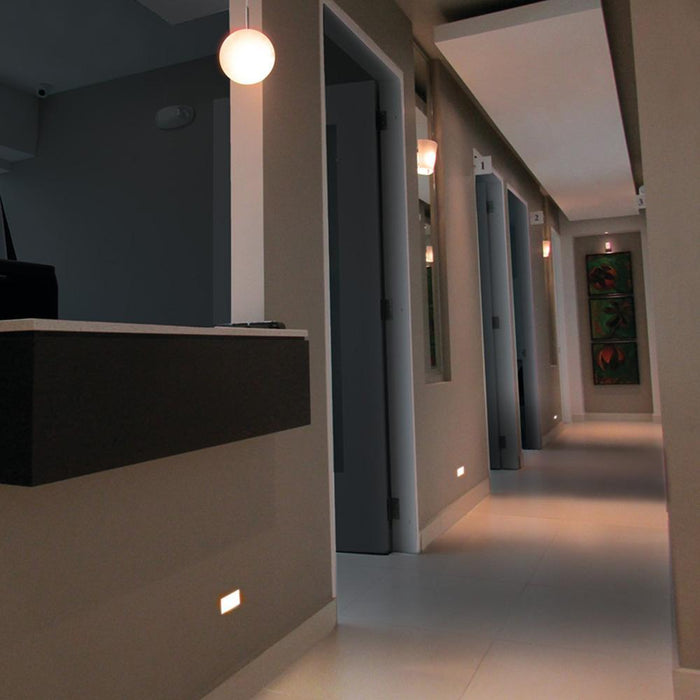 LEDme Horizontal LED Trimless Step and Wall Light in outside area.