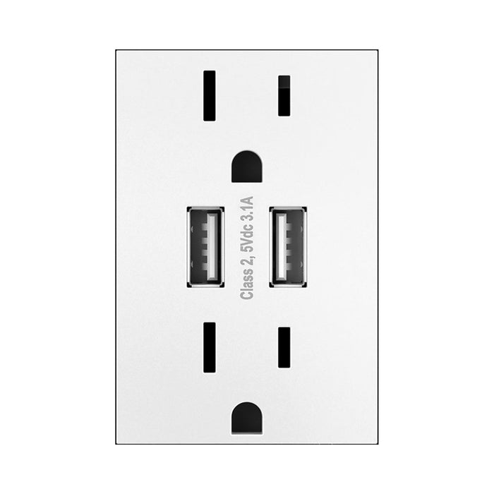 adorne® Dual USB Plus-Size Outlet Combo in White.