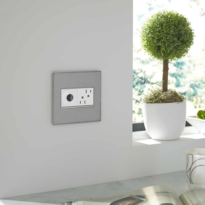 adorne® Real Materials Plus 1-Gang Wall Plate in living room.