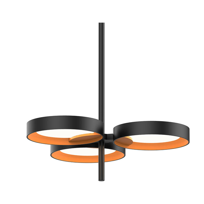 Light Guide Ring 3-Light LED Pendant Light in Satin Black with Apricot Interior.
