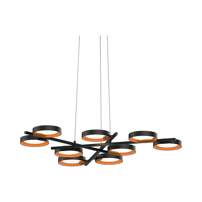 Light Guide Ring 9-Light LED Pendant Light in Satin Black with Apricot Interior.