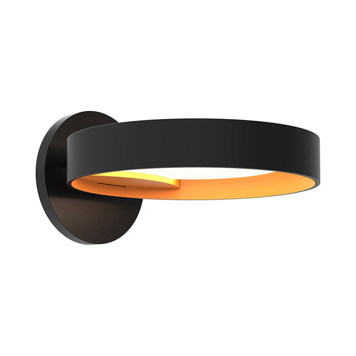 Light Guide Ring LED Wall Light in Satin Black with Apricot Interior/Single Ring.