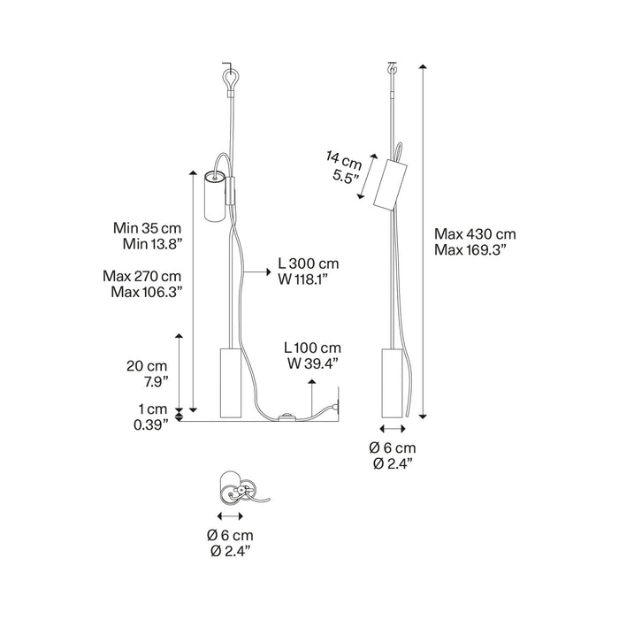 Cima Suspended LED Floor Lamp - line drawing.