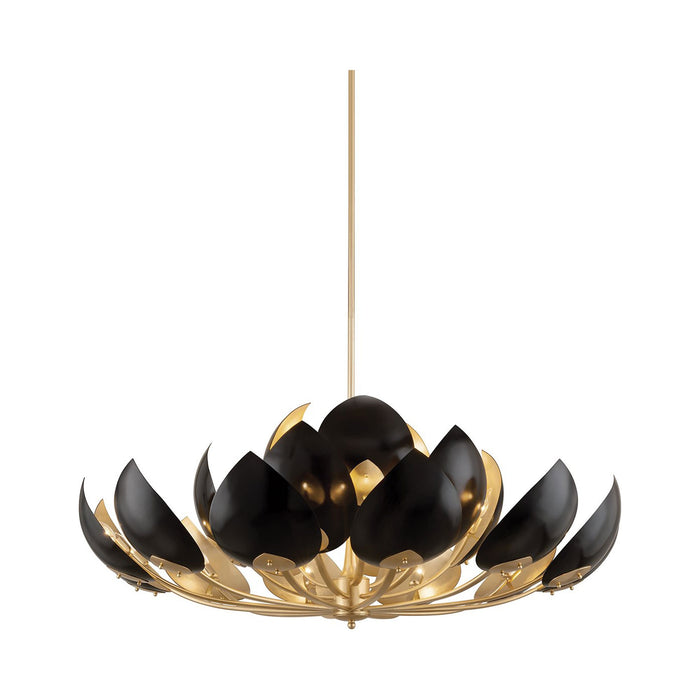 Lotus Chandelier in 21-Light/Gold Leaf/Black.