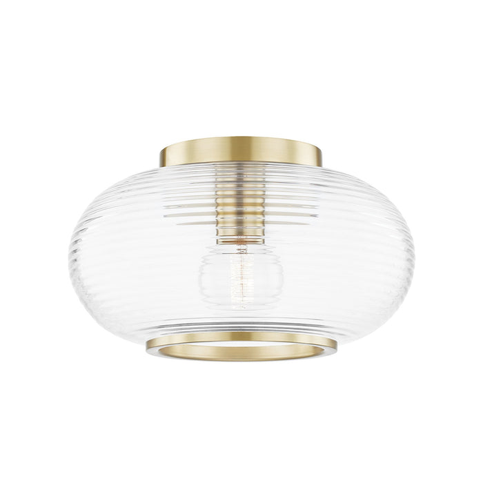 Maggie Flush Mount Ceiling Light in Brass and Clear.