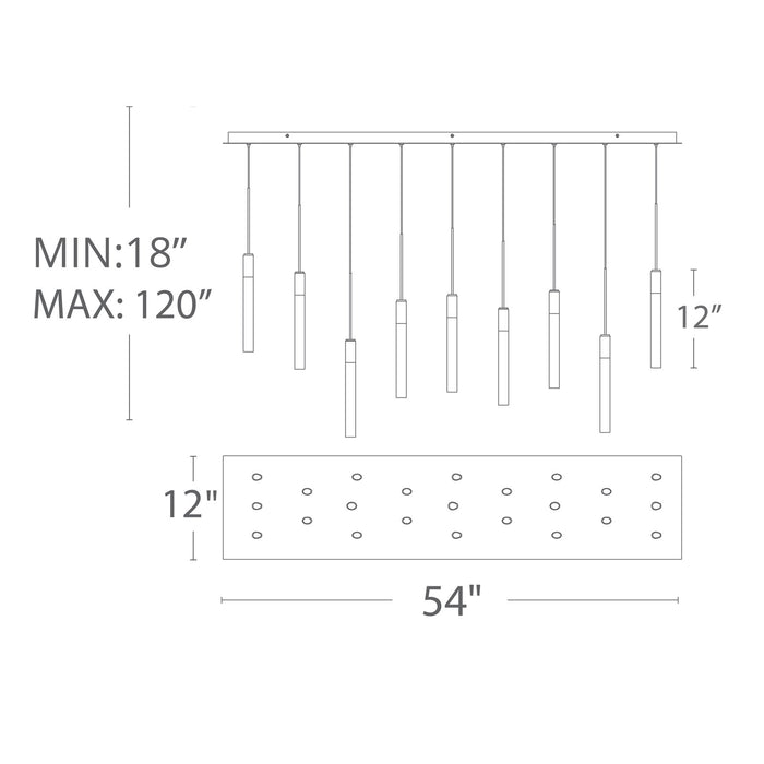 Magic Linear LED Chandelier- line drawing.