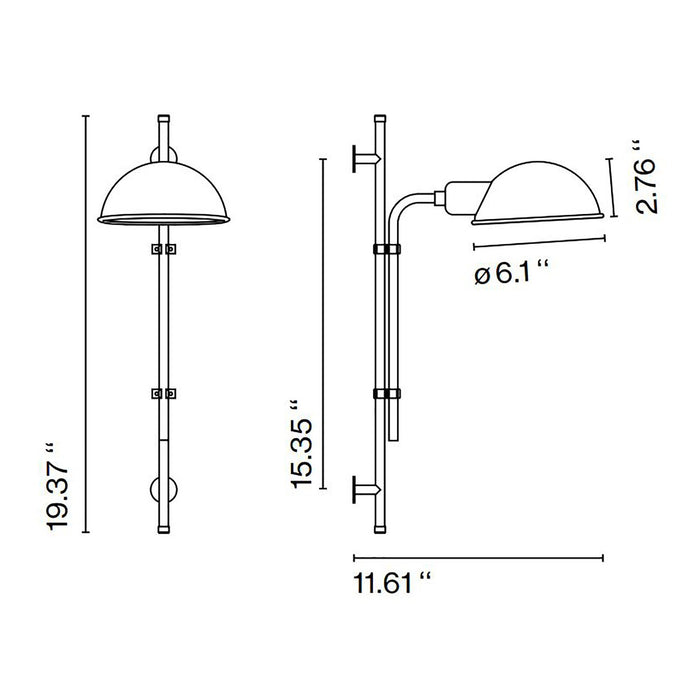 Funiculi A Wall Light - line drawing.