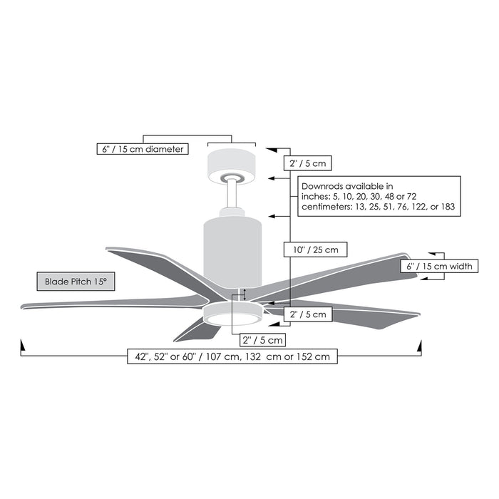 Patricia 5 Indoor / Outdoor LED Ceiling Fan - line drawing.