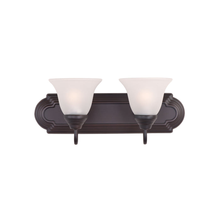 Essentials 801 Bath Vanity Light in 2-Light/Frosted/Oil Rubbed Bronze.