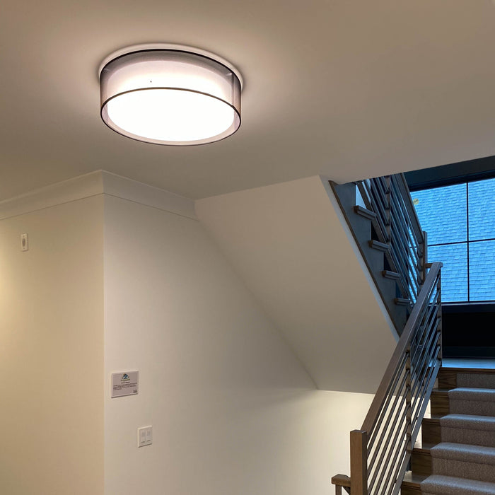 Prime LED Flush Mount Ceiling Light in living room.