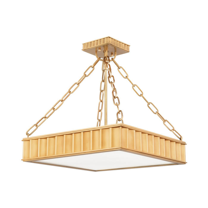 Middlebury Square Semi-Flush Mount Ceiling Light in Aged Brass.